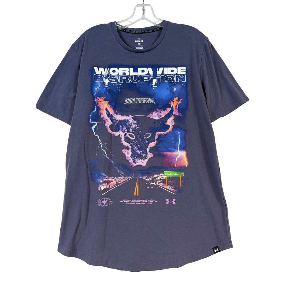 Under Armour Project The Rock Worldwide Disruption Mens Gray Graphic T-Shirt M